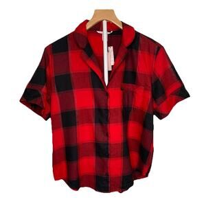 Victoria's Secret Red Black Plaid Button Down Pajama Top Sz Sm NWT!
